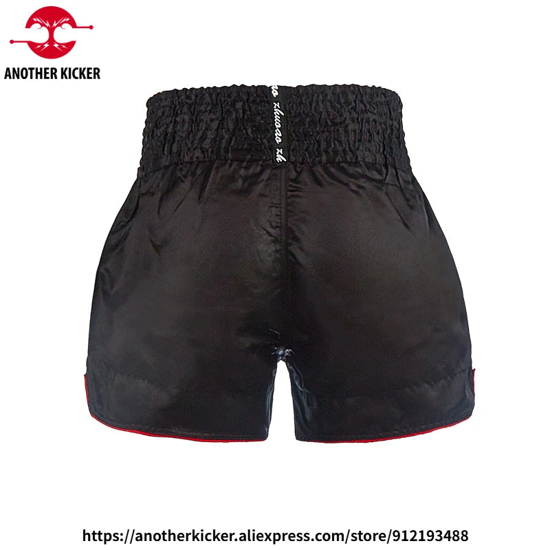 Thai Boxing Pants Men Women Men Kids Premium Embroidery Kickboxing Fight Pants Black Red Muay Thai Training Competition Shorts