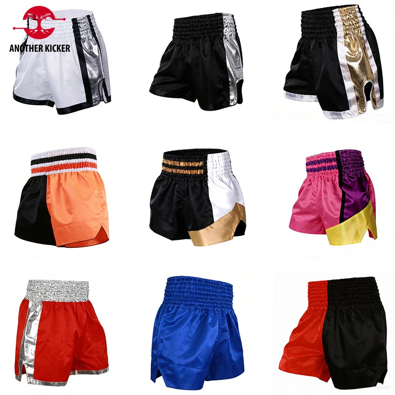Thai Boxing Pants Men Women Kids Plain Boxing Shorts Satin Polyester Fight Kickboxing Wrestling MMA Muay Thai Training Clothing